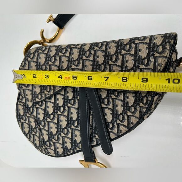 Auth DIOR/ChristianDior Saddlebags,Trotter - Navy Cream Jacquard Leather Handbag - Picture 10 of 11